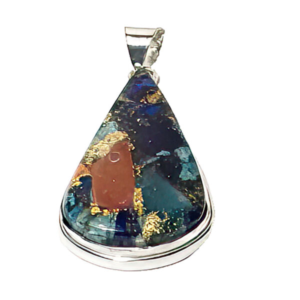 Modern Sterling Silver Pudding Stone Conglomerate Teardrop Pendant.