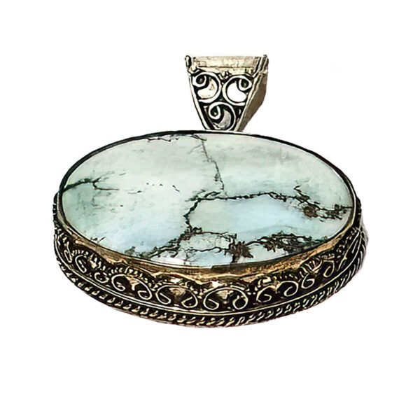 Modern Sterling Silver Larimar Oval Stone Pendant Jewelry