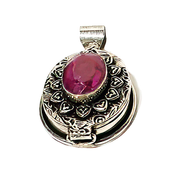 Modern Sterling Silver Locket with Red Stone Pendant Jewelry
