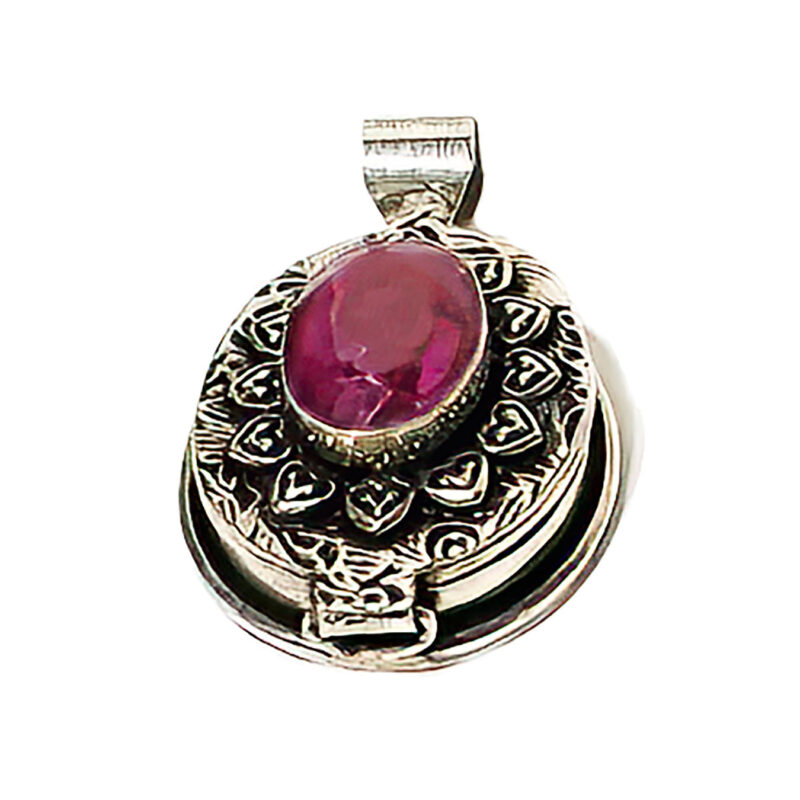 Pendant: Modern Sterling Silver Locket with Red Stone - Reuzeit Emporium