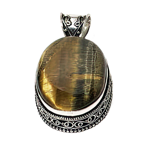 Modern Sterling Silver Tiger Eye Stone Pendant Jewelry