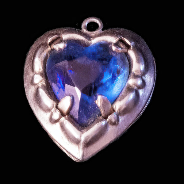 Antique Gold and Blue Glass Heart Pendant