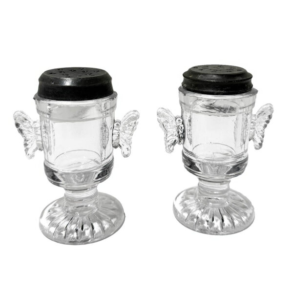 EAPG Butterfly salt and pepper shaker, Bryce and Higbee Glass Company, crystal glass