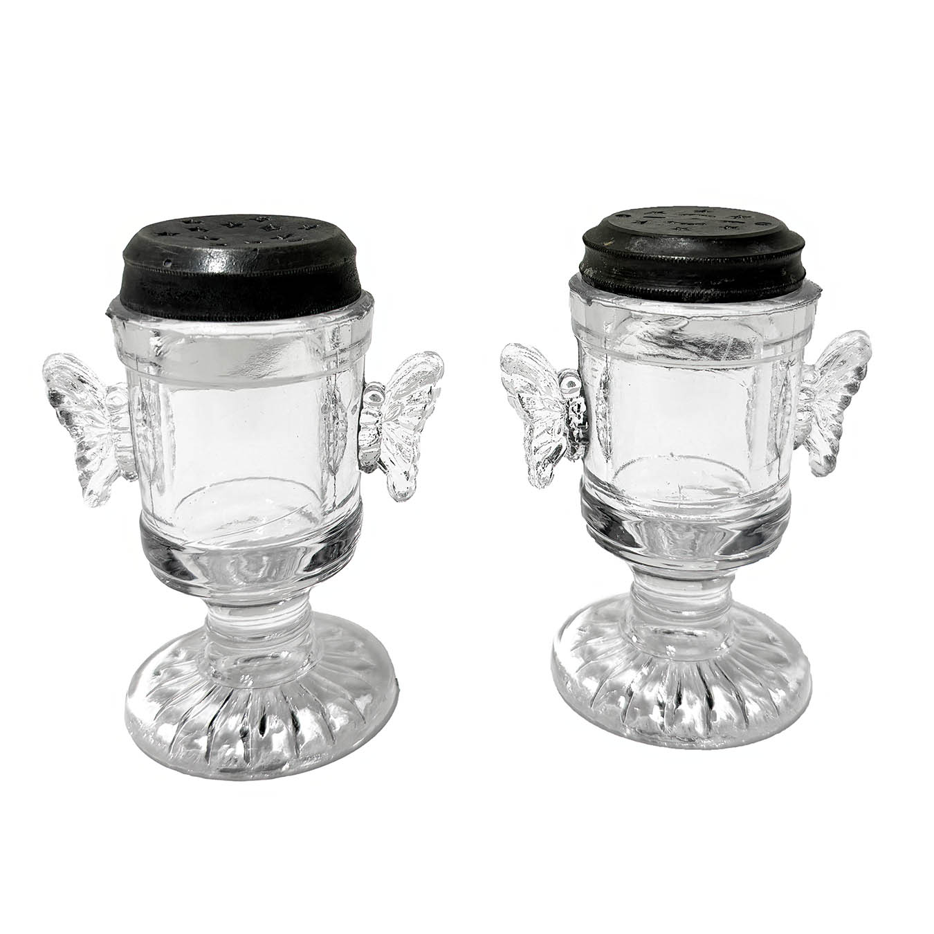 EAPG Butterfly salt and pepper shaker, Bryce and Higbee Glass Company, crystal glass