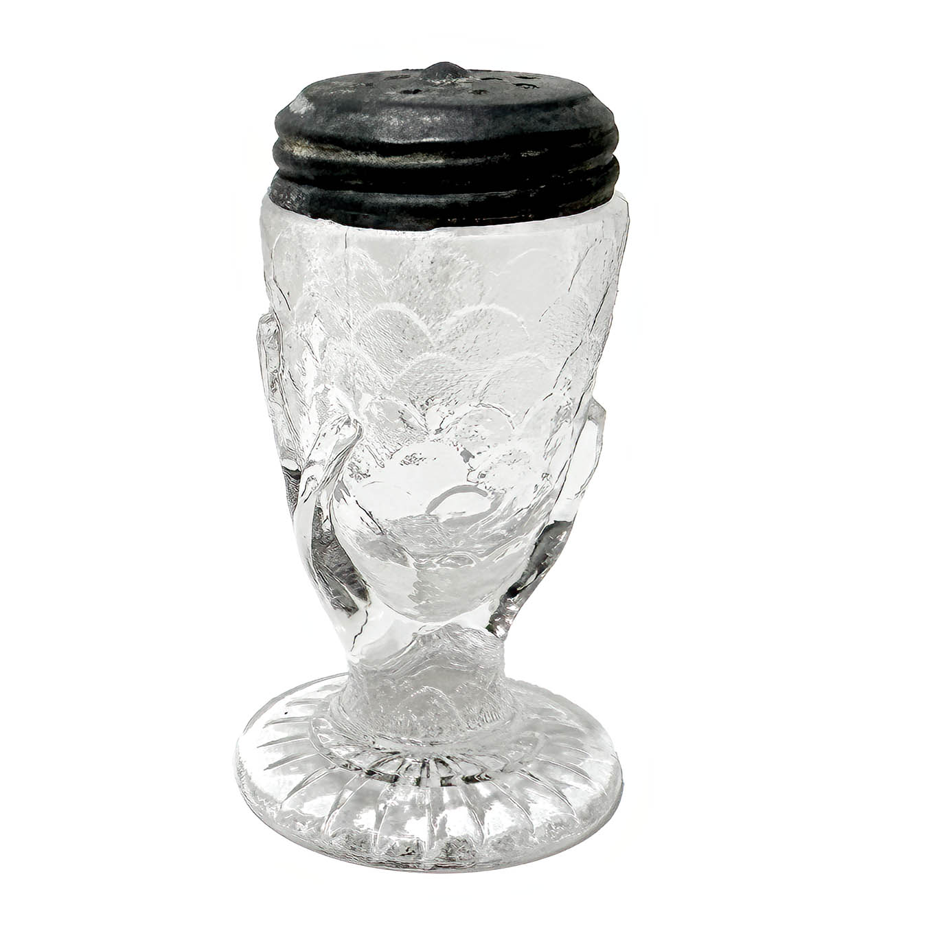 EAPG Hand and Fishscales Salt Shaker, Central Glass Company, crystal glass