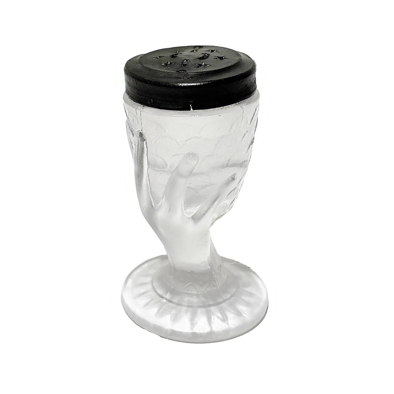 EAPG Hand and Fishscales Salt Shaker, Central Glass Company, frosted glass
