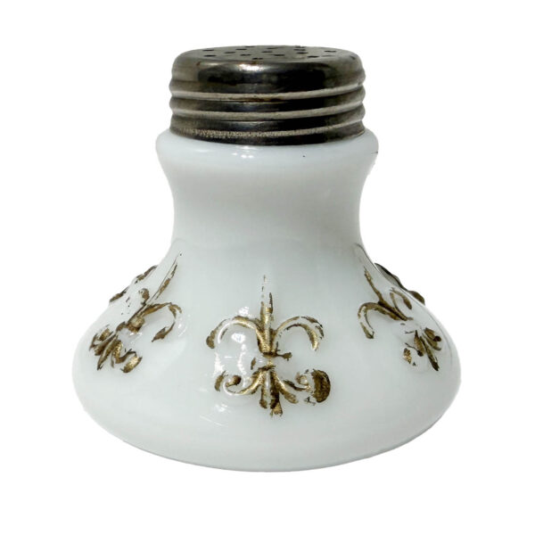 EAPG Six Fleur-de-Lis Salt Shaker, milk glass, National Glass Company